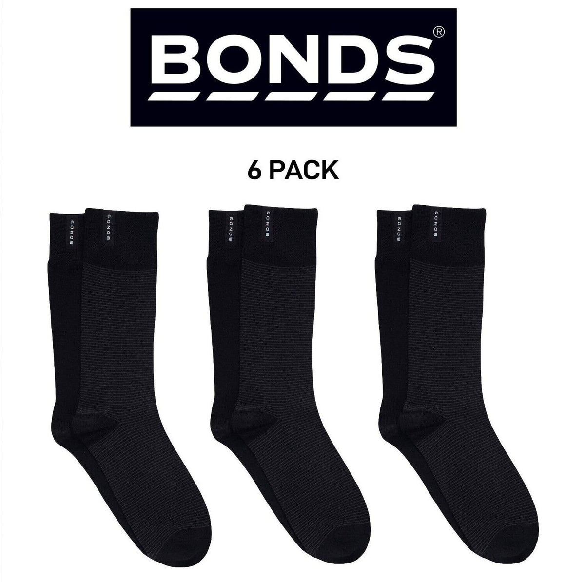 Bonds Mens Viscose Crew Sock Reinforced Heel & Toe for Durability 6 Pack SYJX2N
