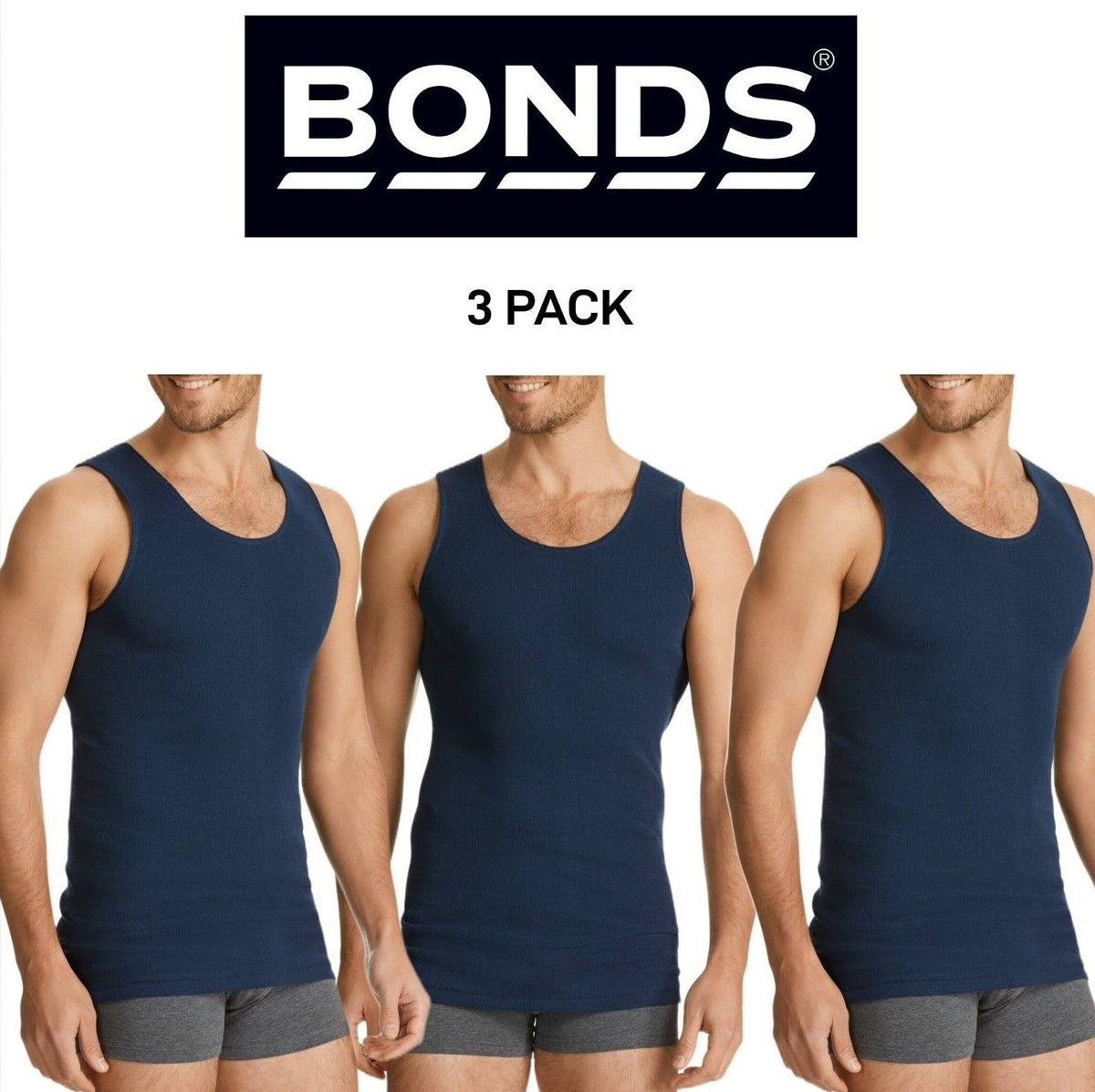 Bonds Mens Chesty Singlets Cotton Side Seamfree Comfortable Fit 3 Pack M757O