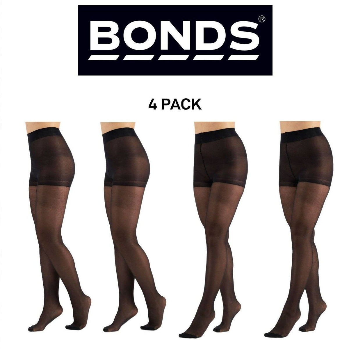 Bonds Womens Sheer Slimming Tights Comfortable Top Waistband 4 Pack L79570
