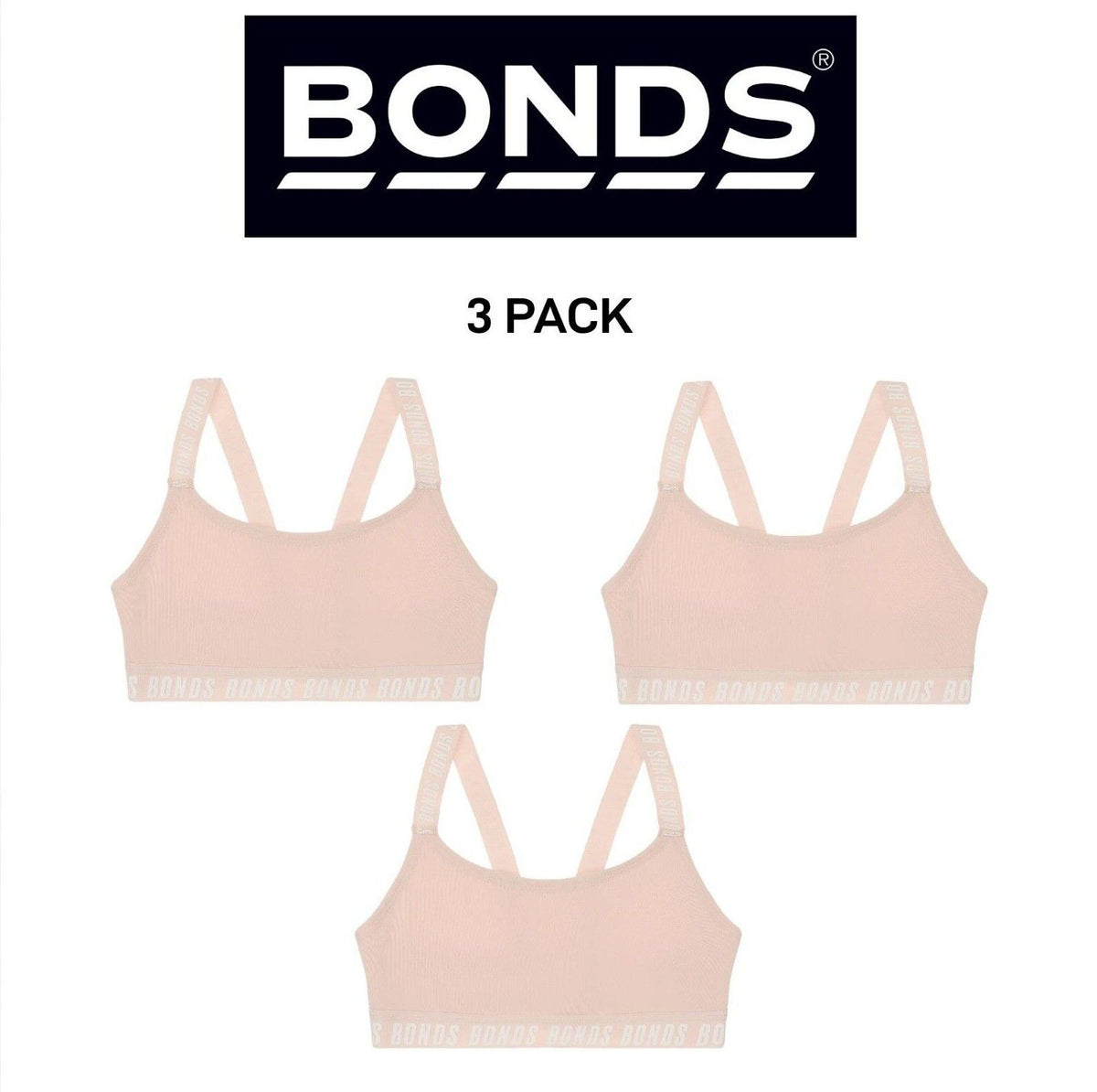 Bonds Girls Performance Pullover Crop Durable and Stretchy Bra 3 Pack UWH41A