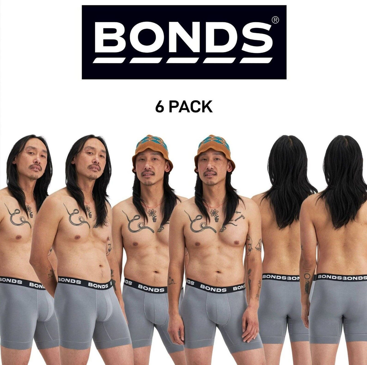 Bonds Mens Total Package Mid Trunk Smooth Viscose Bamboo Mid Length 6 Pack MWA9