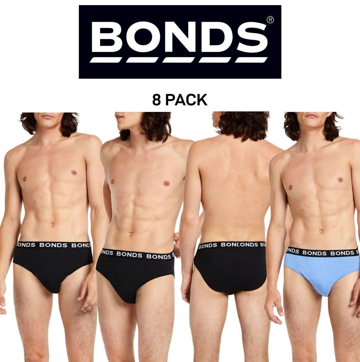 Bonds Mens Basic Hipster Briefs Cotton Stretchable Tailored Fit 8 Pack M38DM4