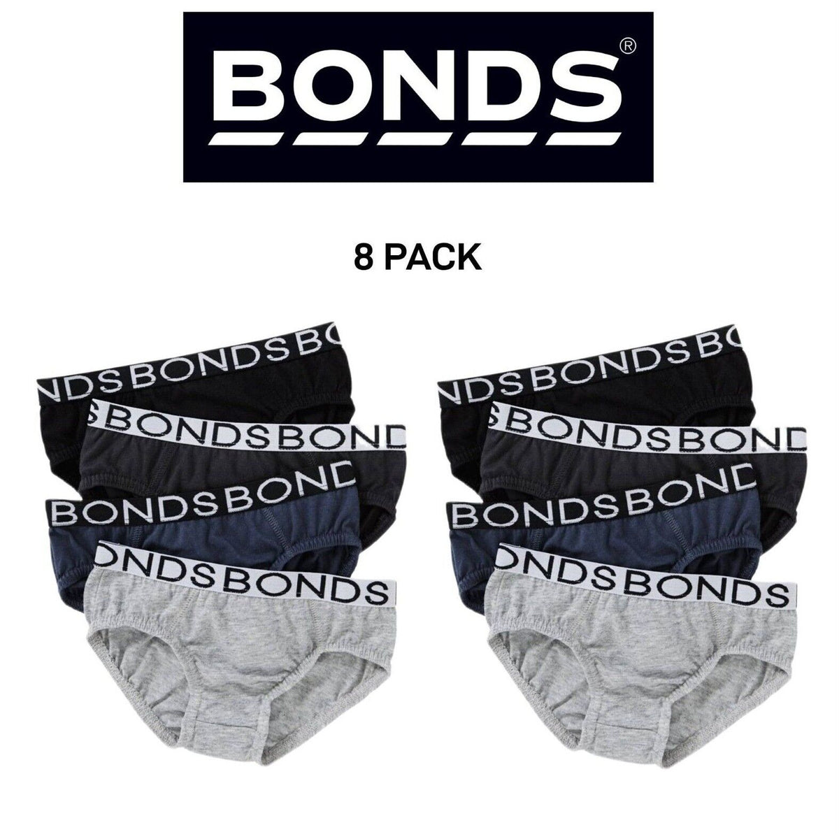 Bonds Boys Brief Underwear Breathable Cotton Rich Fabric 8 Pack UZW14A
