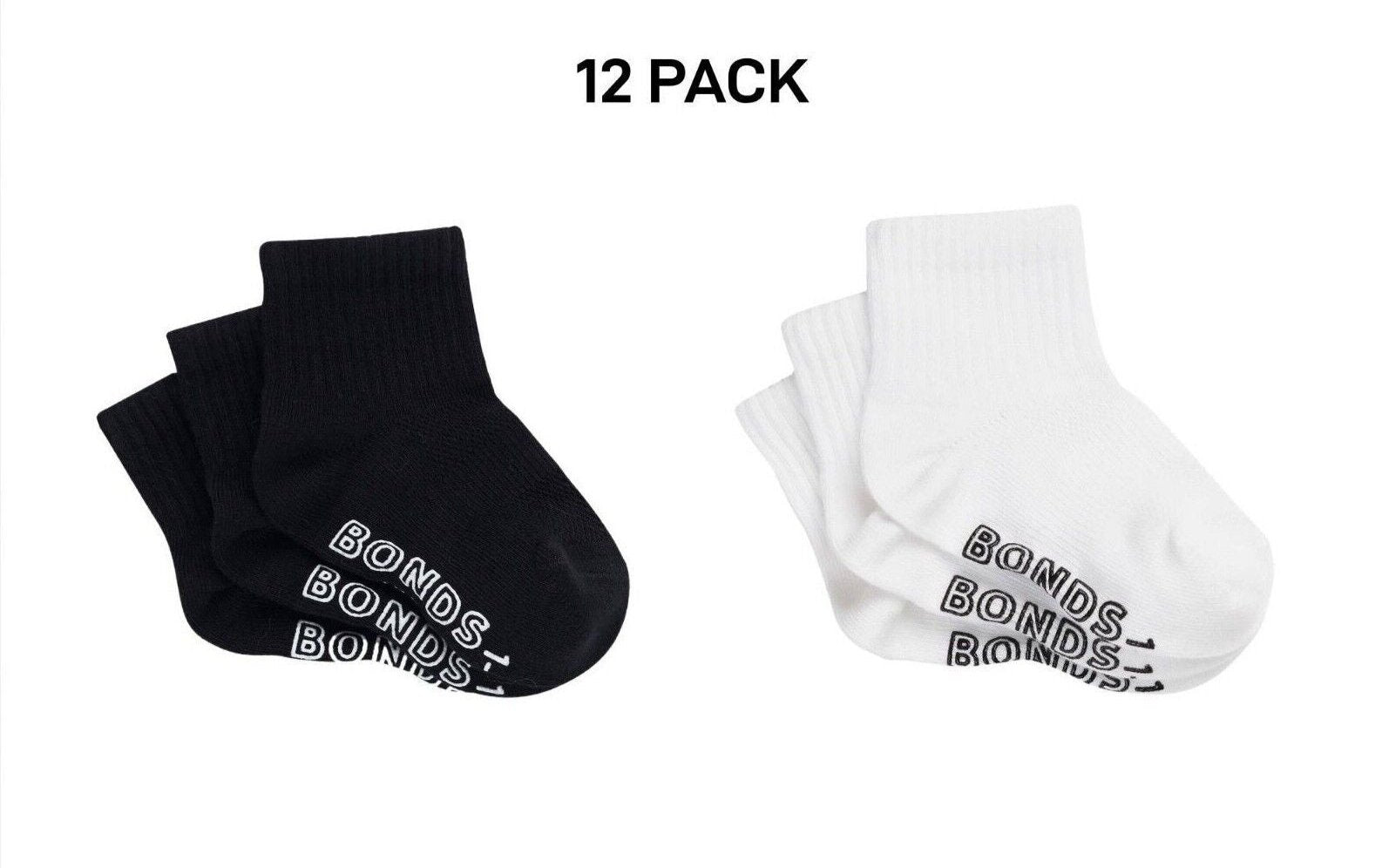 Bonds Baby Lightweight Quarter Crew Sock Comfy Cotton Grip Soles 12 Pack RXU83N