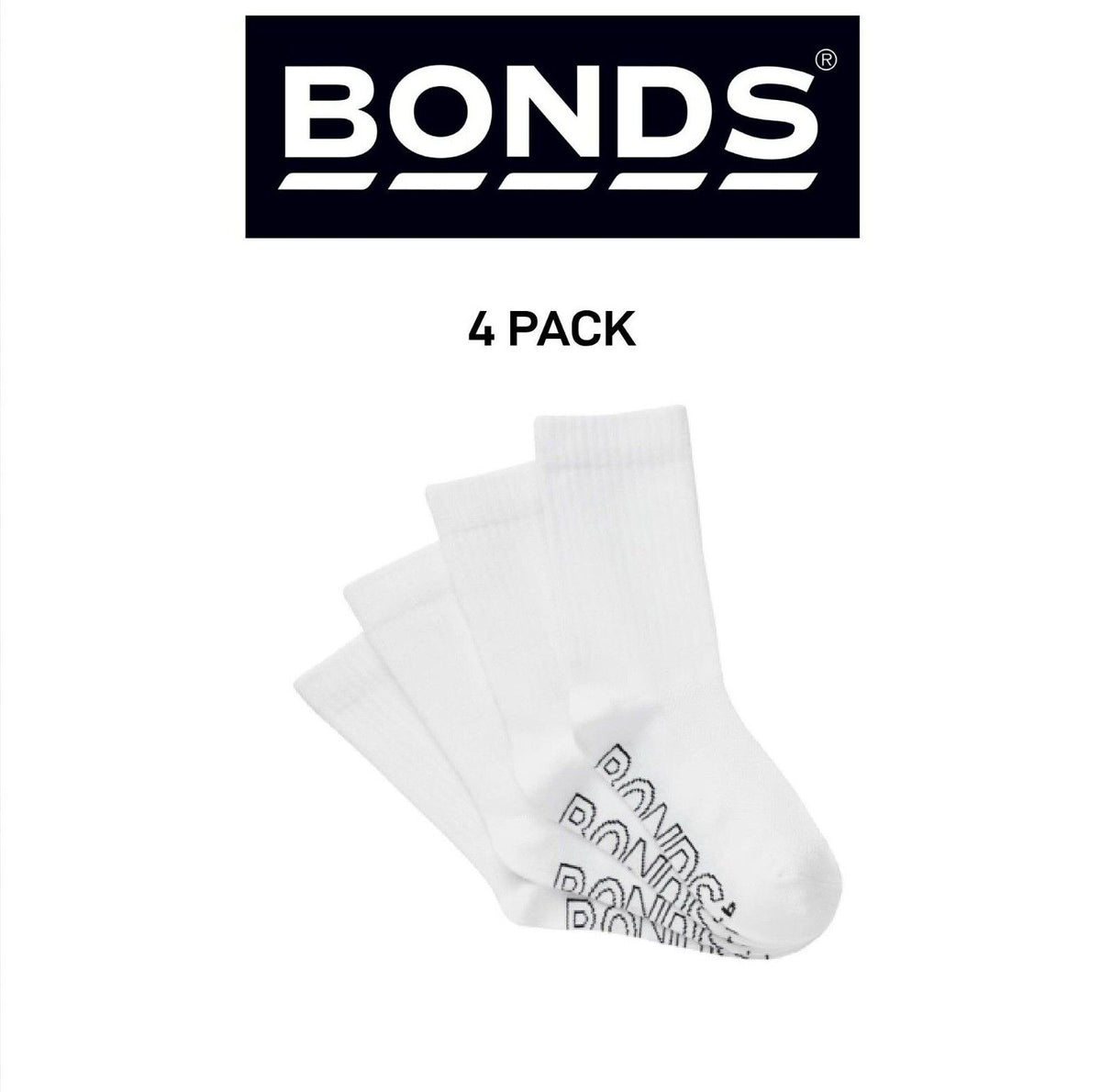 Bonds Kids Logo Light Crew Sock Soft Cotton Mesh Cooling 4 Pack RXVJ4N