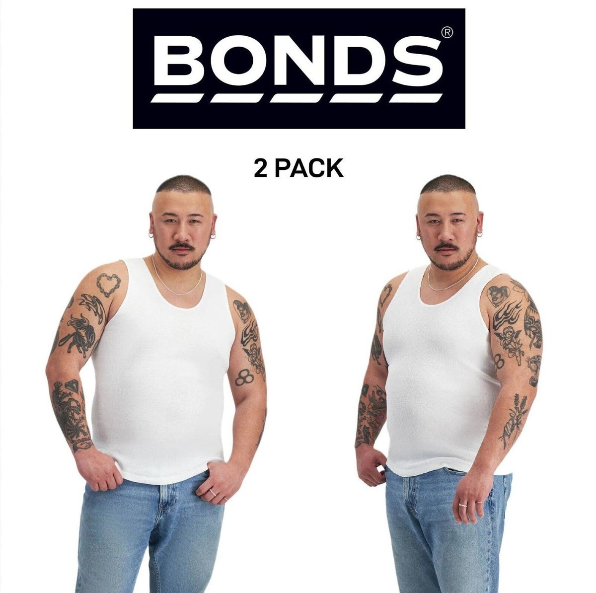 Bonds Mens Chesty Singlets Breathable Comfortable Side Seamfree 2 Pack M7WL