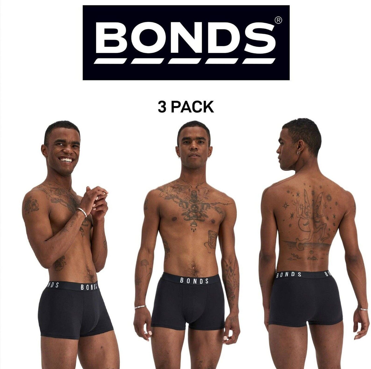 Bonds Mens Originals Trunk Super Soft Flat Seams For Comfier Fit 3 Pack MXULA