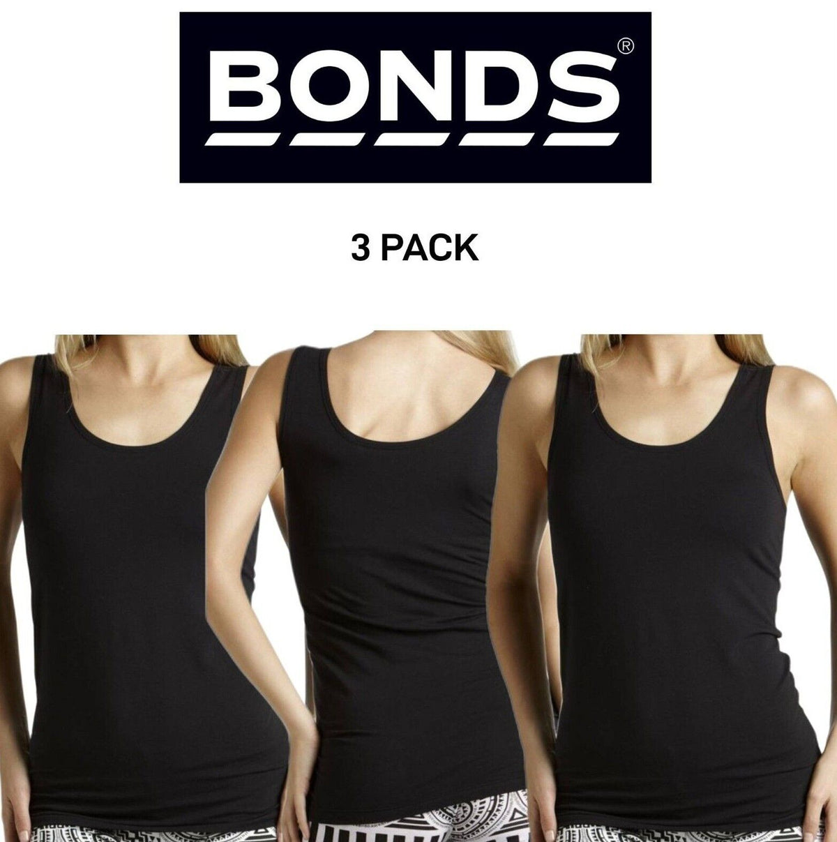 Bonds Womens Stretchy Chesty Tank Top Breathable Cotton Jersey 3 Pack WYEXY