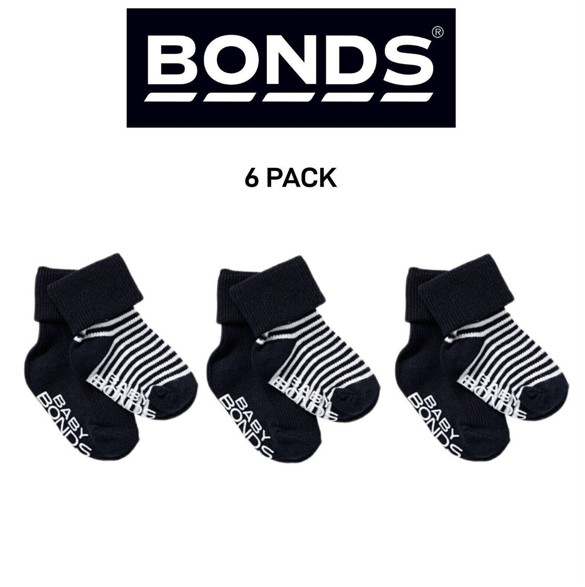 Bonds Baby Classics Cuff Non Slip Grip Sole Fine Toe Seams 6 Pack RYY82N