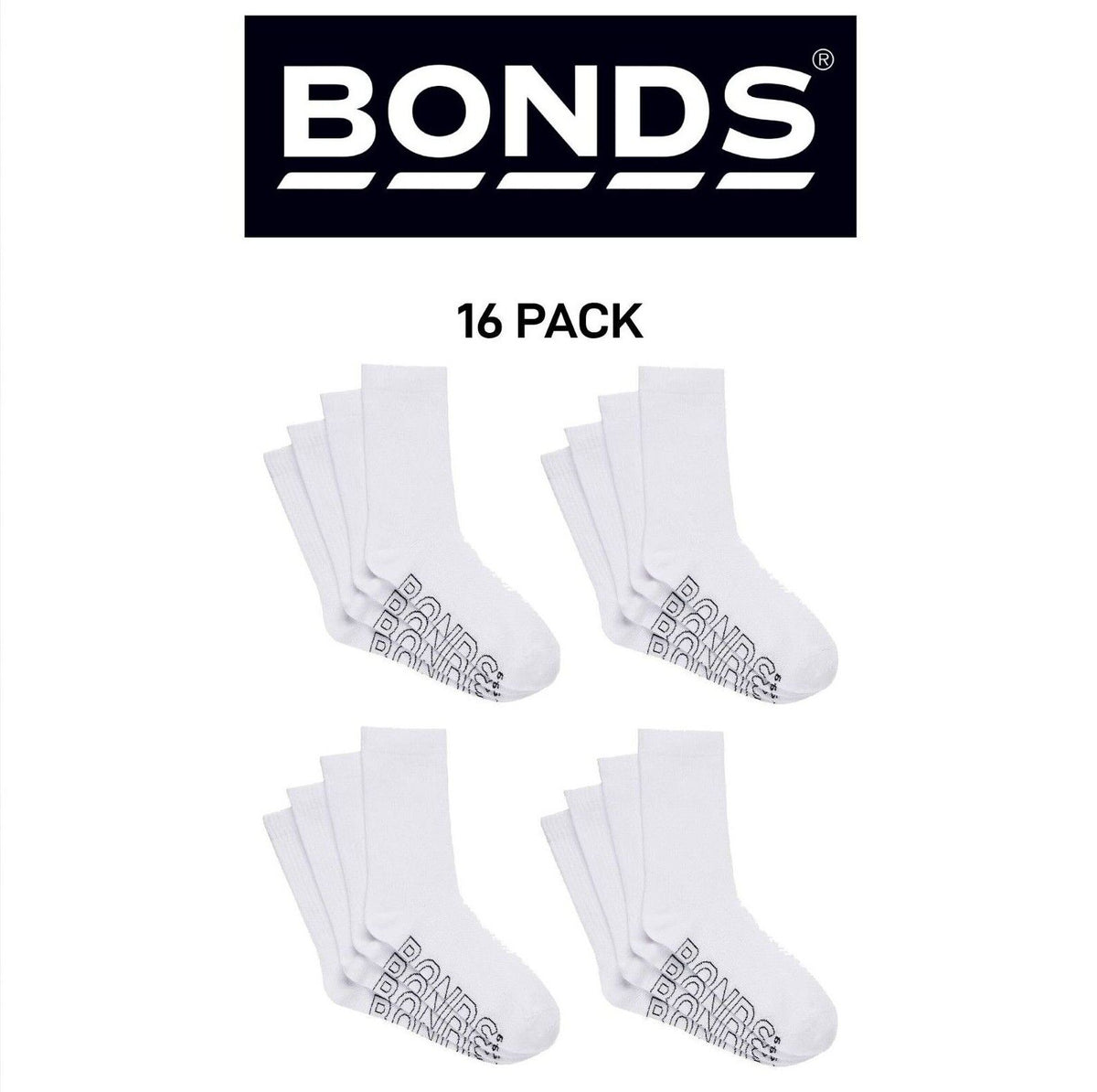 Bonds Mens Logo Lightweight Crew Cooling Zone Stay Put Fit Socks 16 Pack SXMY4N