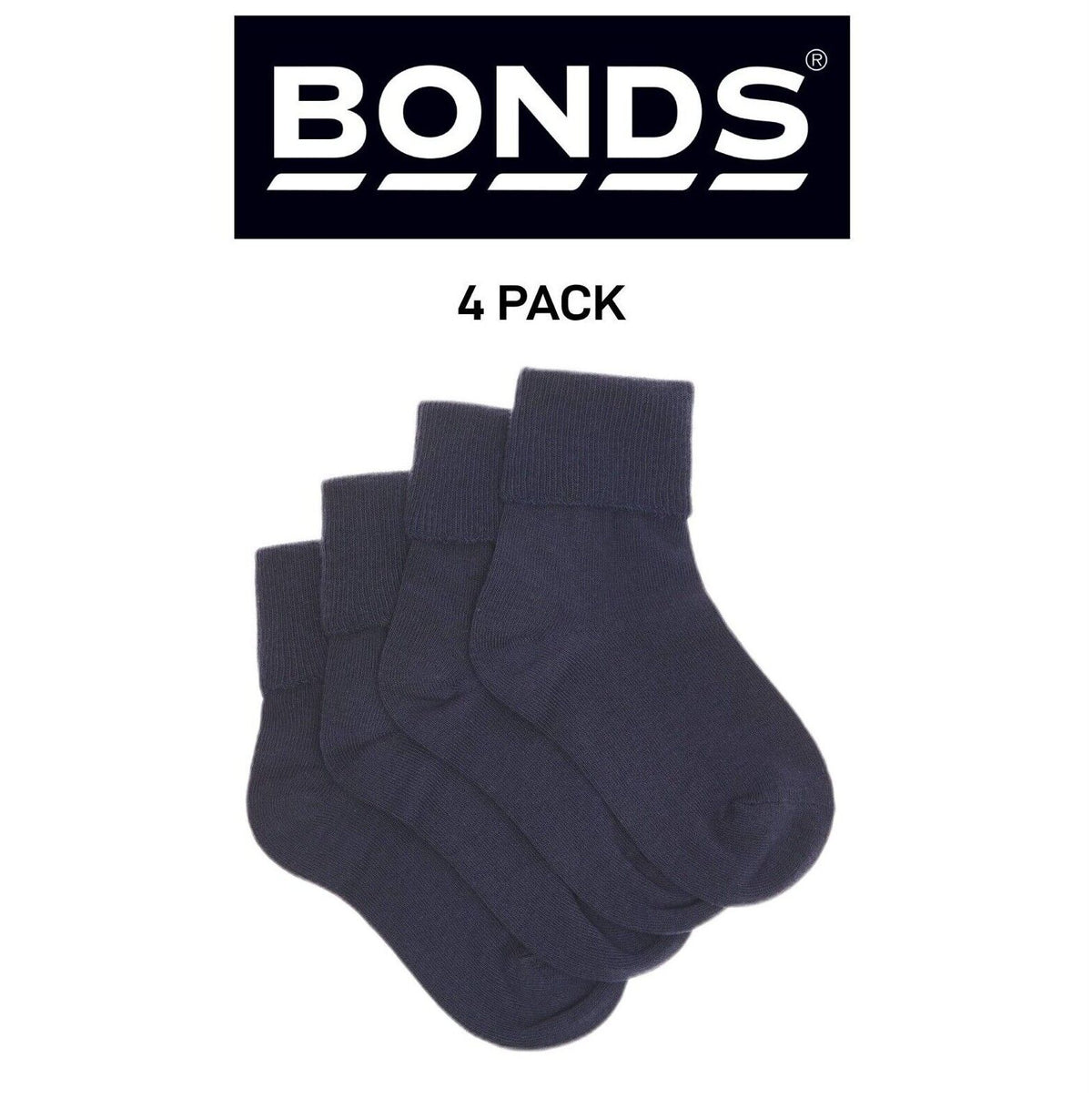 Bonds Kids School Turnover Top Socks Fine toe Seams 4 Pack R5134O