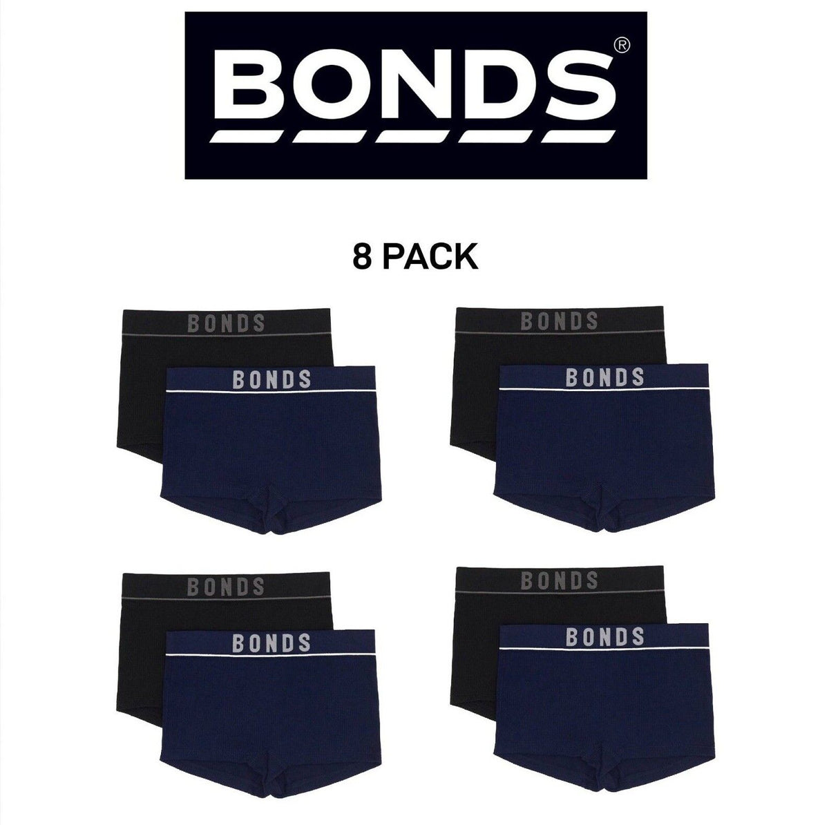 Bonds Girls Original Rib Shortie Soft Stretchy Ultimate Comfort 8 Pack UWLL2A
