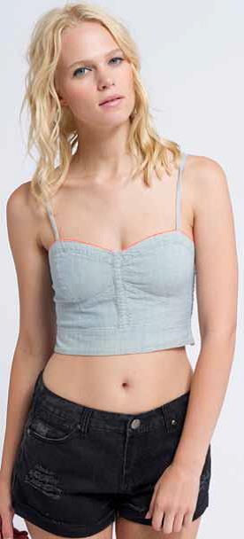 All About Eve Womens Boulevard Bustier Denim Blue Lined Elastic Sleeveless Top