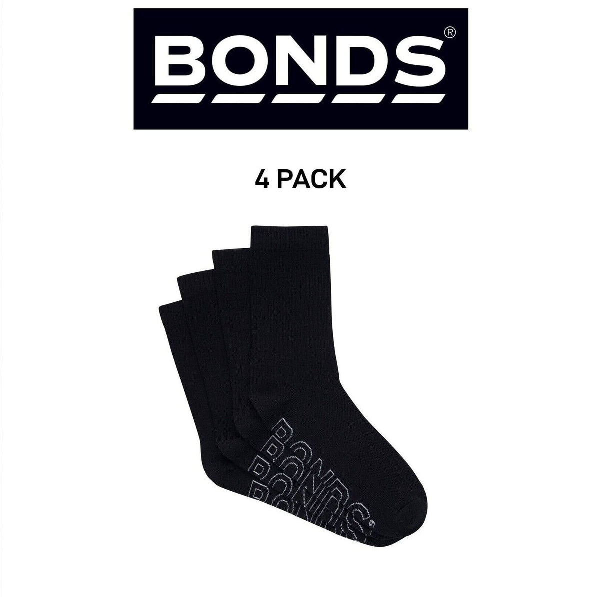 Bonds Mens Logo Lightweight Crew Cooling Zone Stay Put Fit Socks 4 Pack SXMY4N