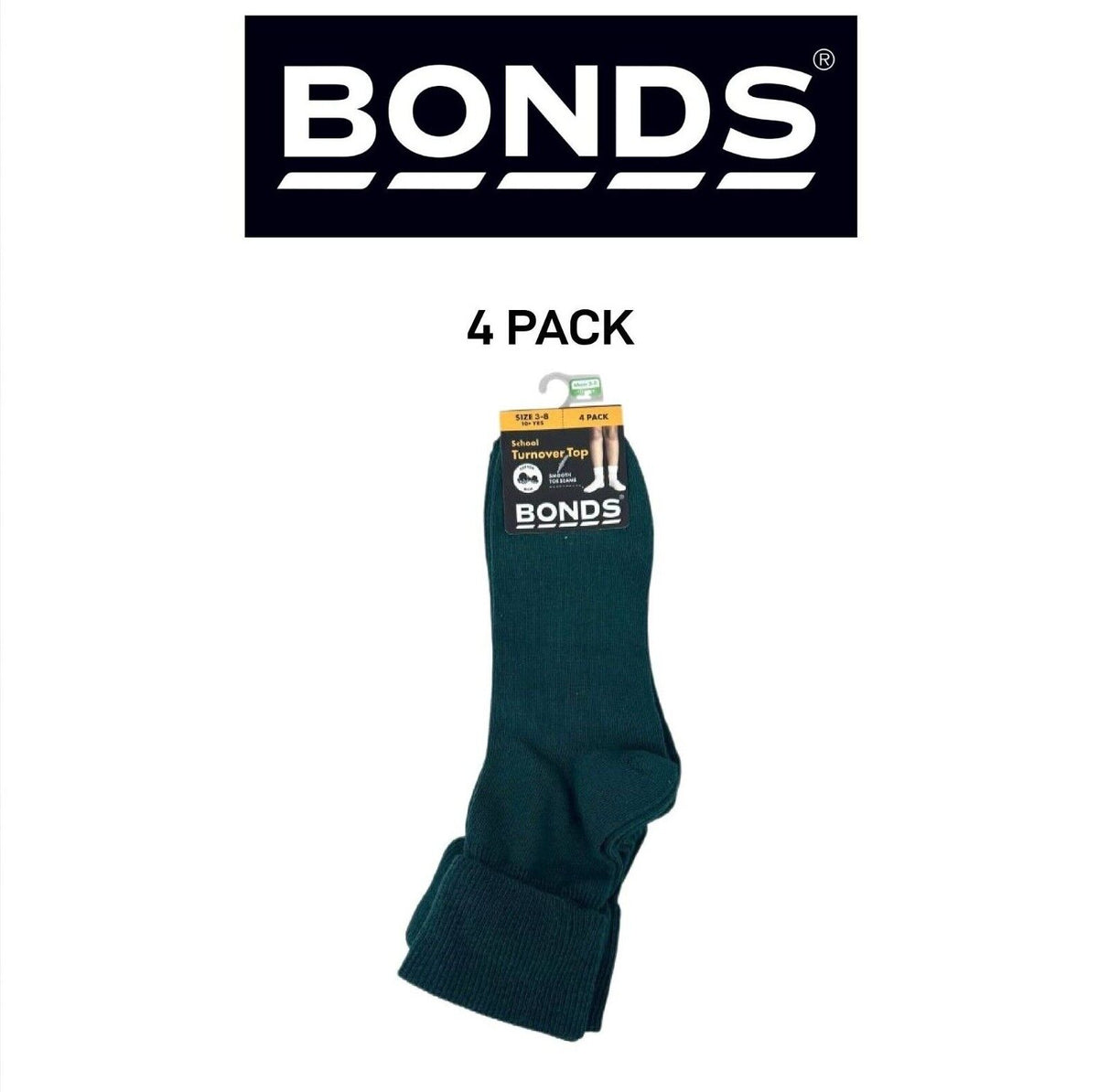 Bonds Kids School Turnover Top Socks Soft Cotton & Fine Toe Seams 4 Pack R5134O