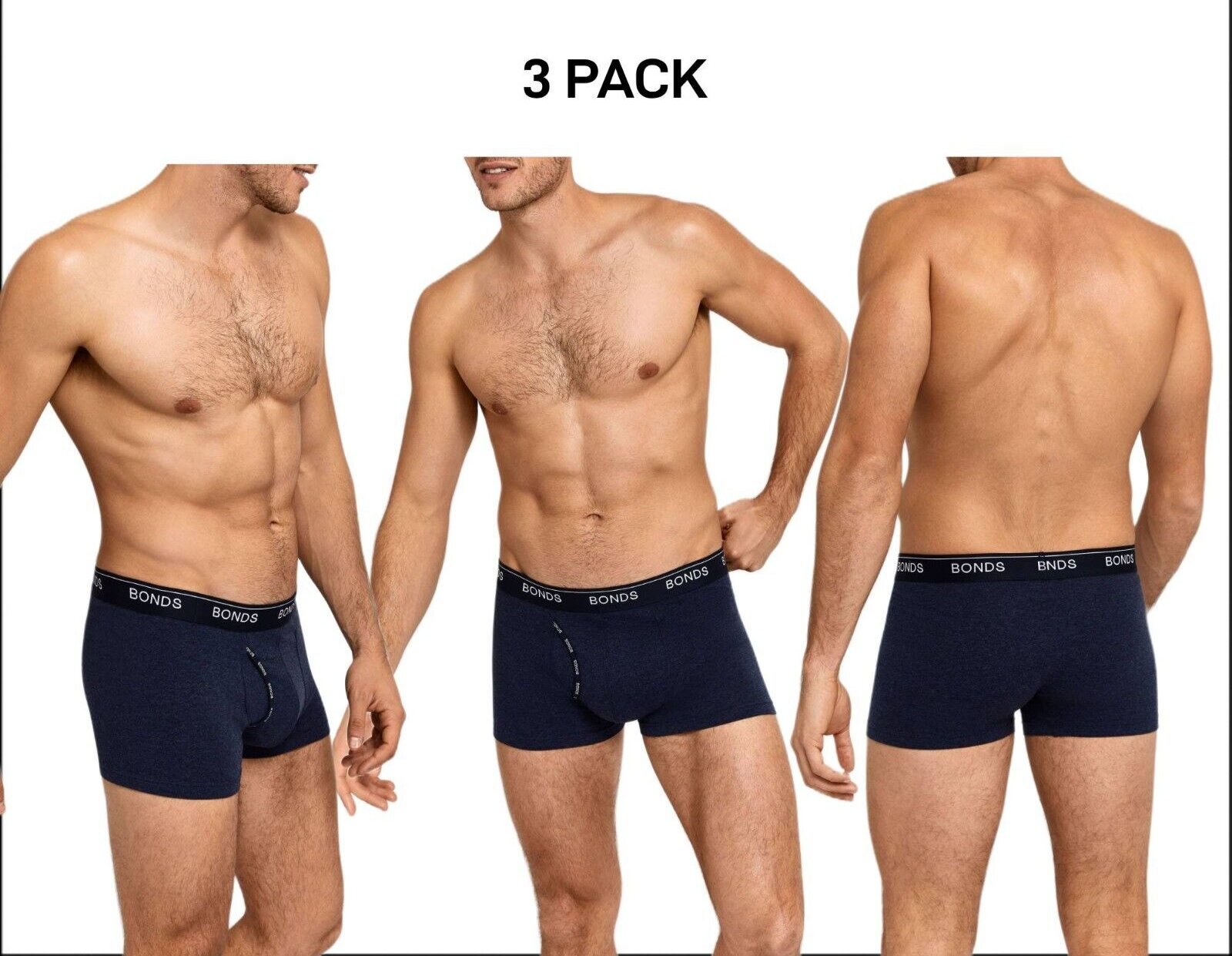 Bonds Mens Guyfront Trunk Stretchy Cotton Fabric Elastic Waistband 3 Pack MZVJ