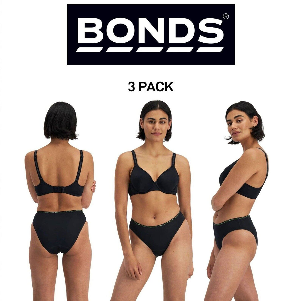Bonds Womens Damn Dry Active Hi Bikini Protect Odours & Light Leaks 3 Pack WRJCA