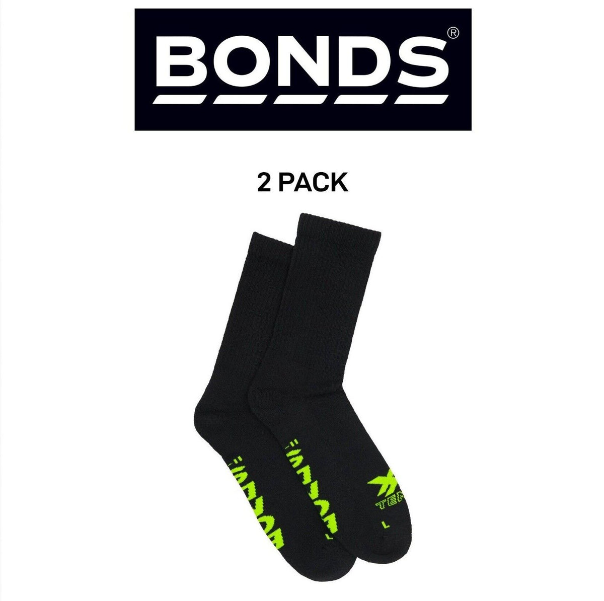 Bonds Mens X-Temp Crew Socks Comfy Cushioned Sole Arch Support 2 Pack SXX62N