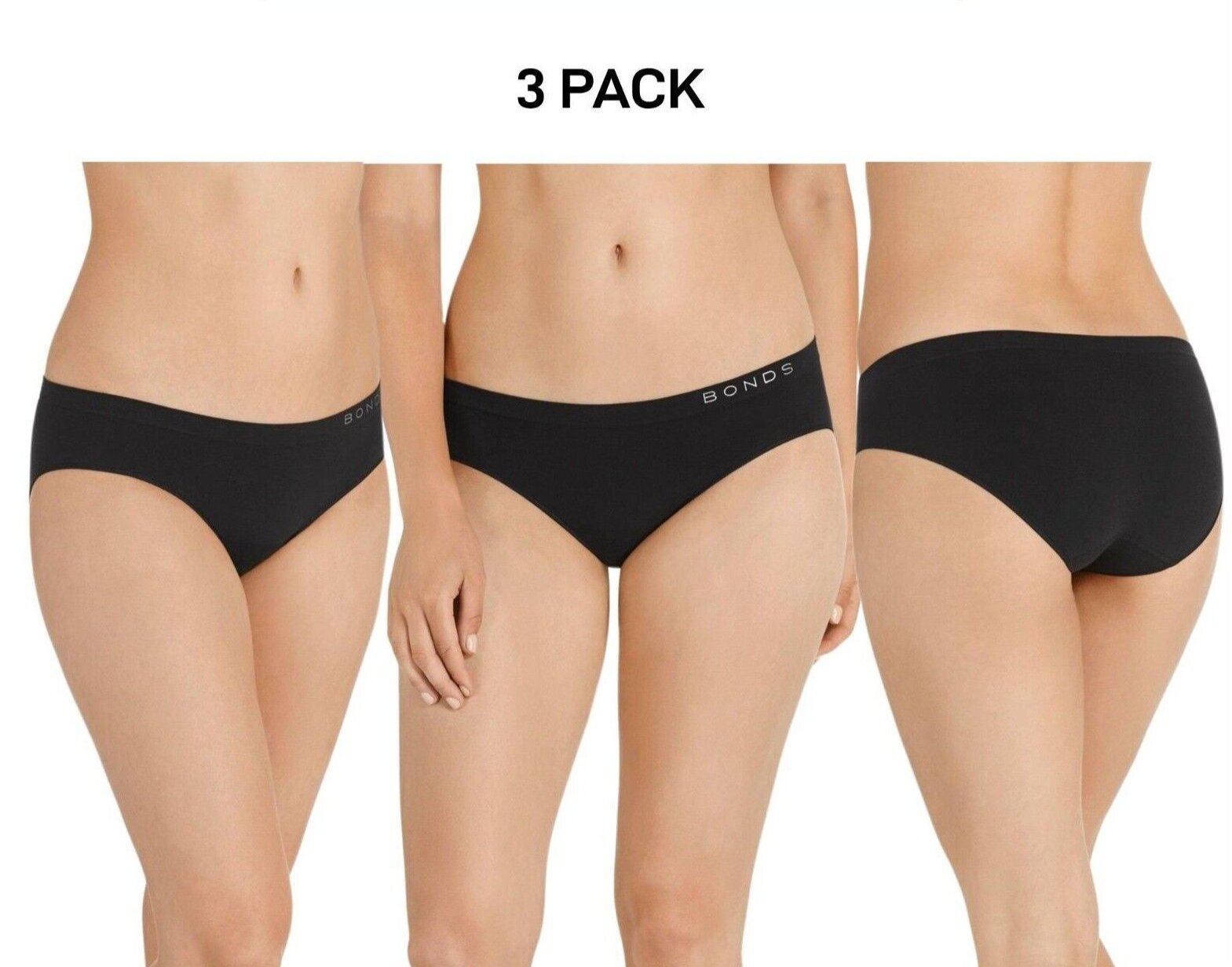 Bonds Womens Seamless Bikini Stretchy Trims Smooth Finish Brief 3 Pack WWGDA