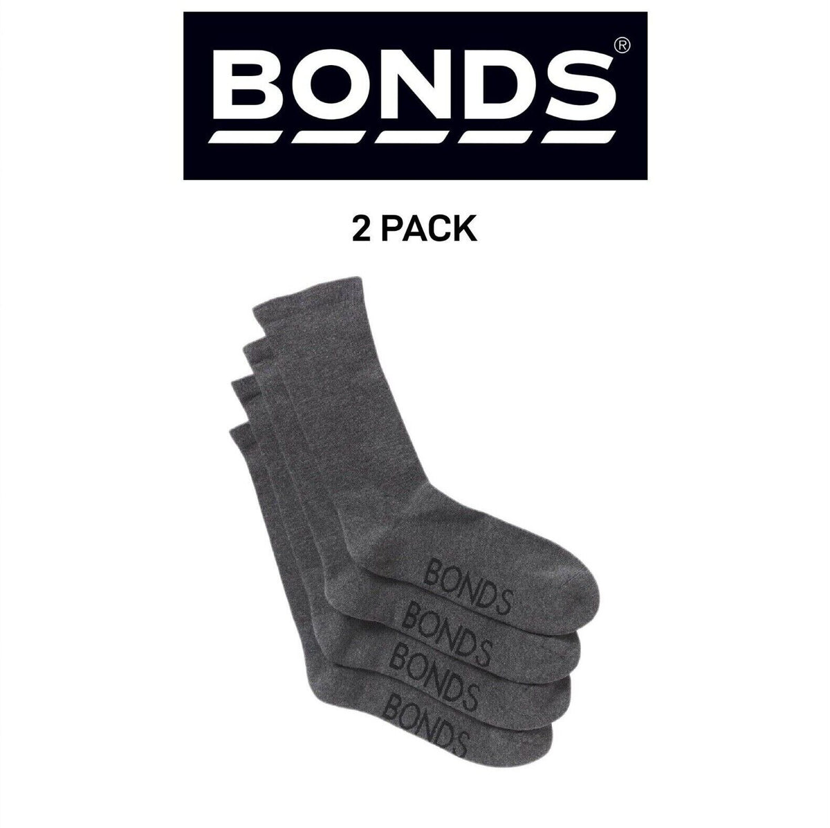 Bonds Mens Very Comfy Crew Socks Comfortable Cushioned Sole 2 Pack SZFP2N