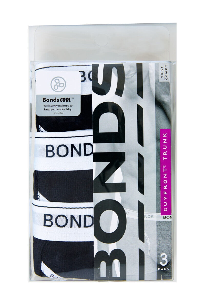 Bonds Mens Guyfront Trunk Seamfree Sides and Fly Front Opening 3 Pack MY963A