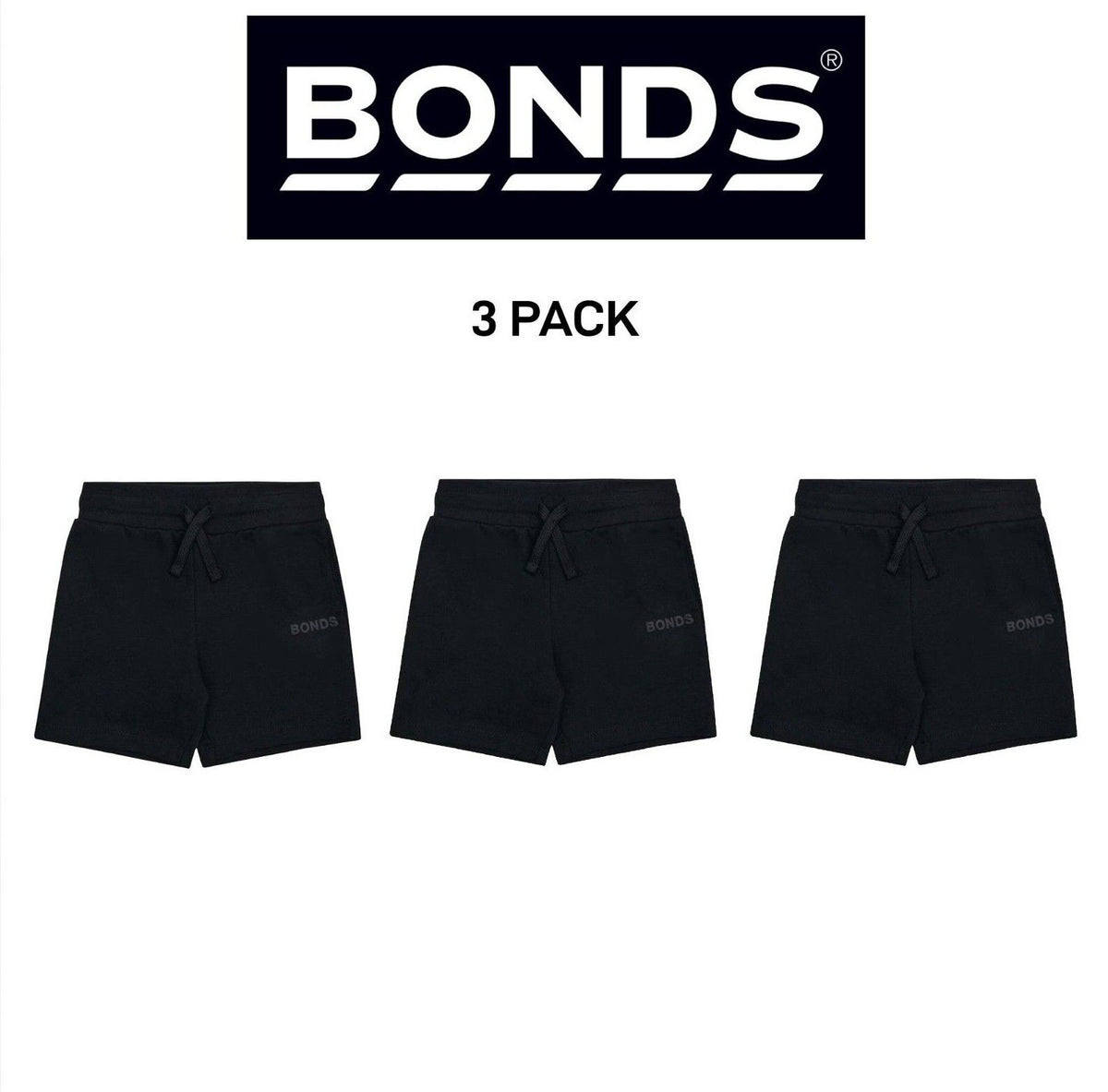 Bonds Kids Tech Sweats Short Lightweight Sporty Soft Rib Waistband 3 Pack KW93K