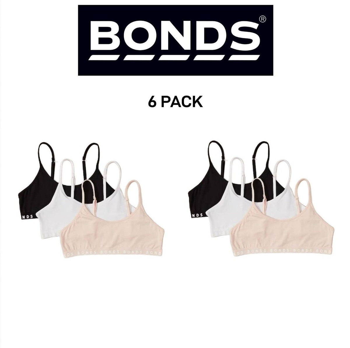 Bonds Girls Hipster Scoop Crop Supreme Support & Modesty Bra 6 Pack UXAY3A