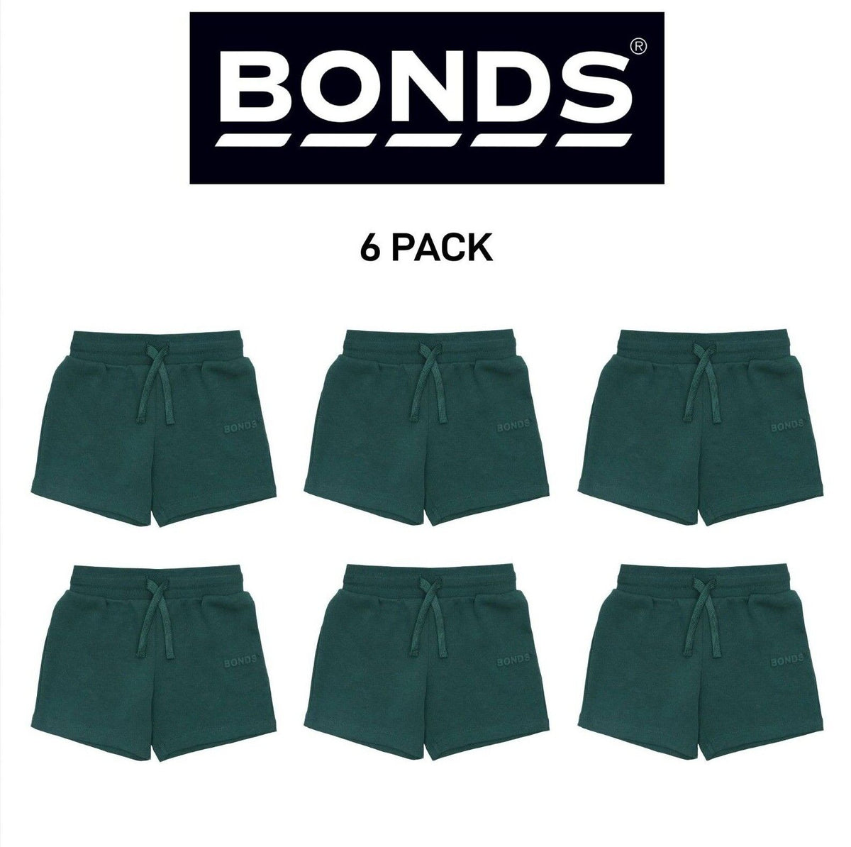 Bonds Kids Tech Sweats Short Lightweight Soft Rib Waistband Sporty 6 Pack KVQPK