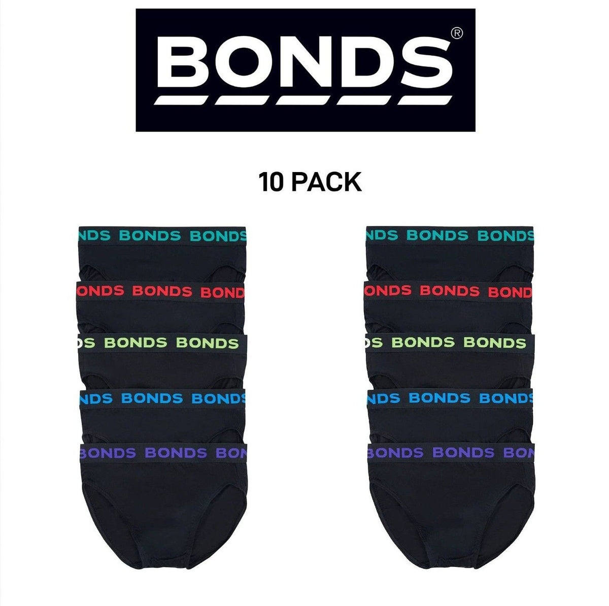 Bonds Mens Hipster Brief Super Soft Branded Elastic Waistband 10 Pack M8DMTX