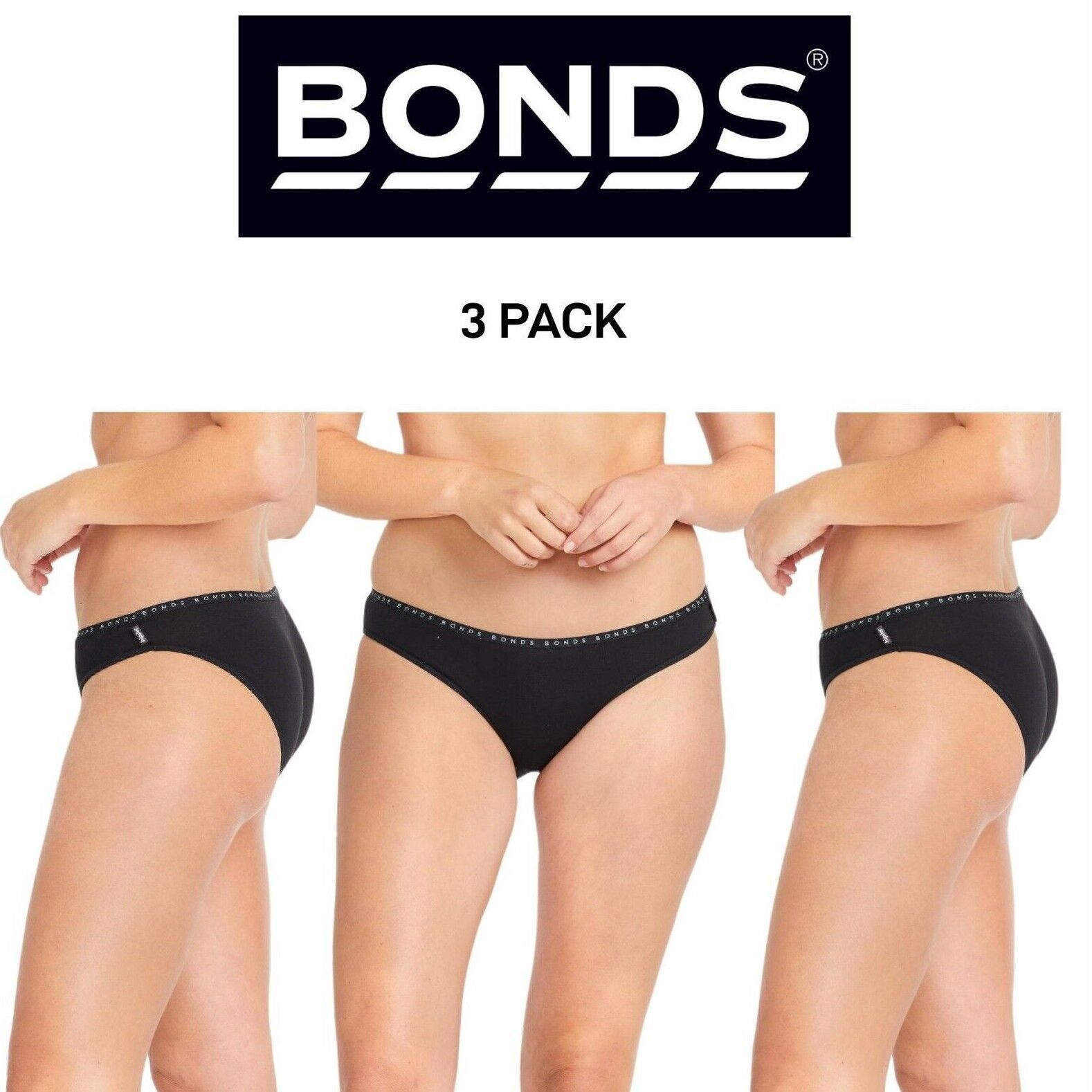 Bonds Womens Hipster Bikini Soft Cotton Low Rise Stretchy Waist 3 Pack WUFNA