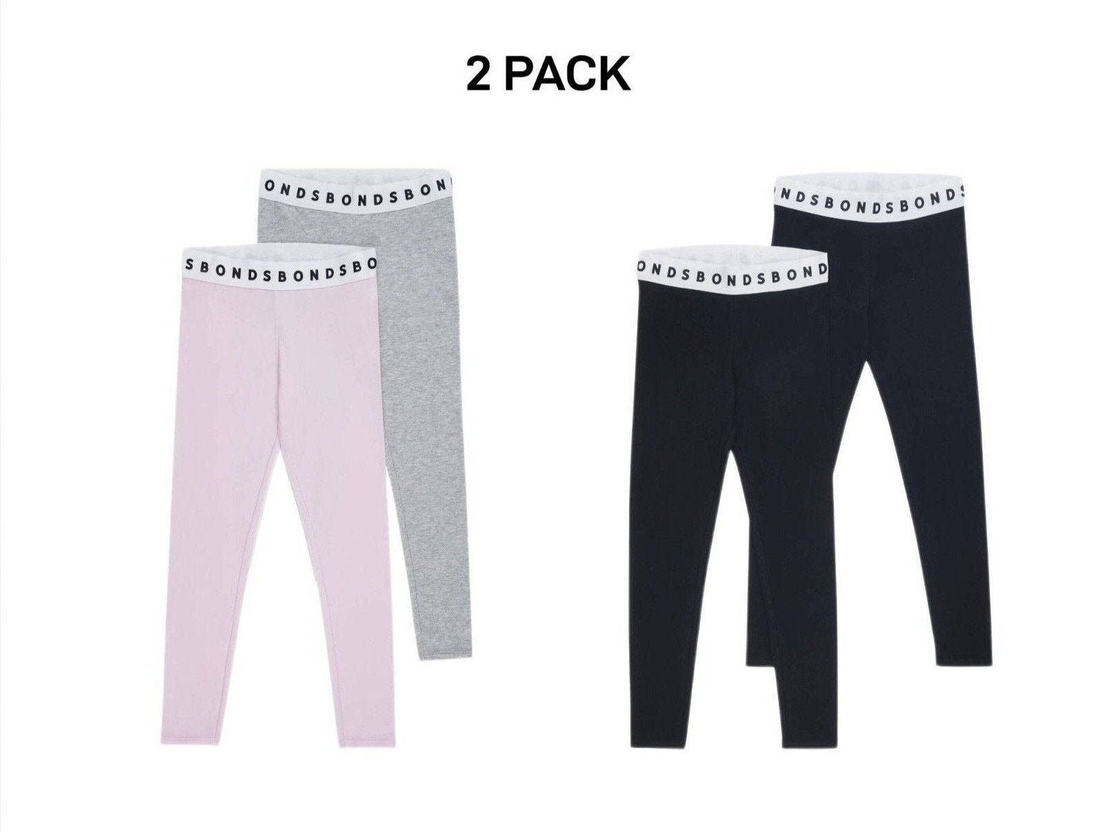 Bonds Girls Hipster Leggings Comfortable Elastic Stretchy Cotton 2 Pack KWE7K