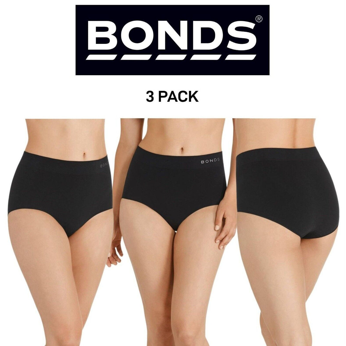 Bonds Womens Full Brief Seamless Comfortable Branded Waistband 3 Pack WWGAA