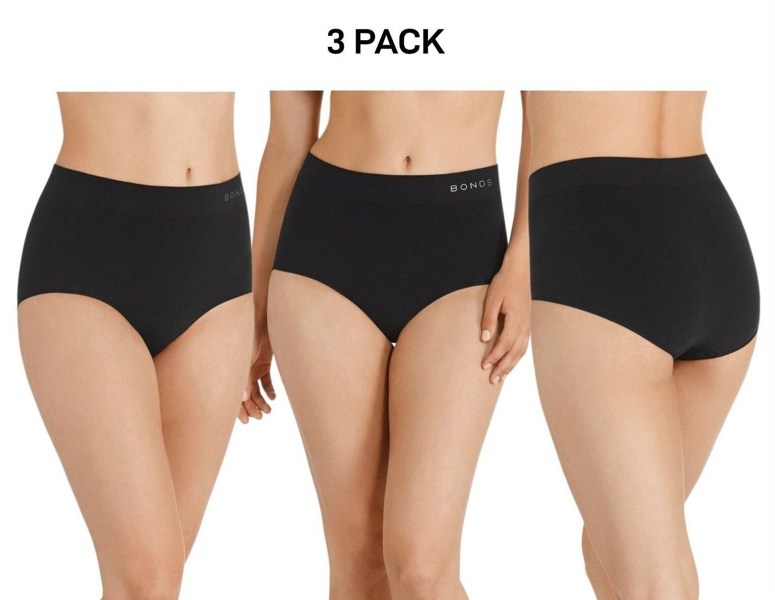 Bonds Womens Full Brief Seamless Comfortable Branded Waistband 3 Pack WWGAA