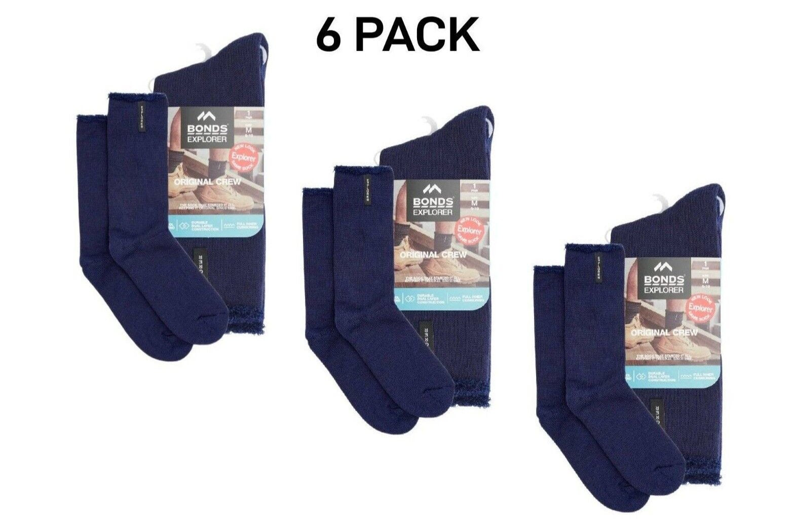 Bonds Explorer Original Wool Blend Crew Soft Cushioned Soles Sock 6 Pack S1138