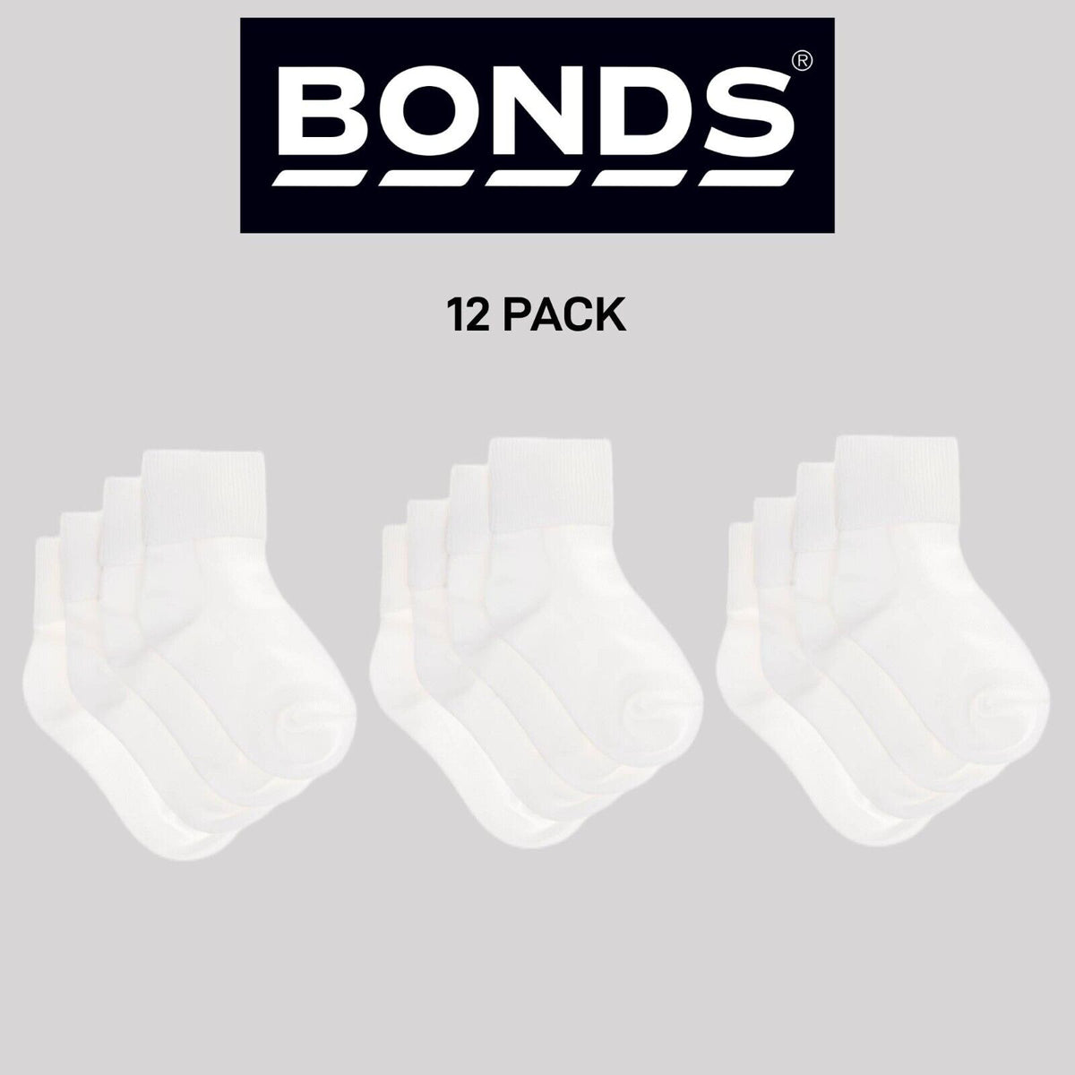 Bonds Kids School Turnover Top Socks Fine toe Seams 12 Pack R5134O