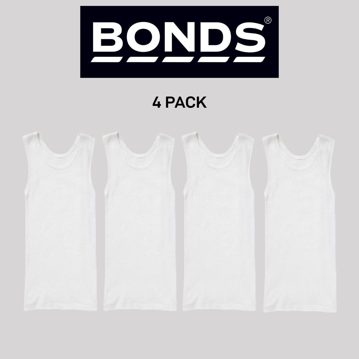 Bonds Boys New Chesty Vest Cotton Singlet Super Soft Ribbed Cotton 4 Pack UYNF1B