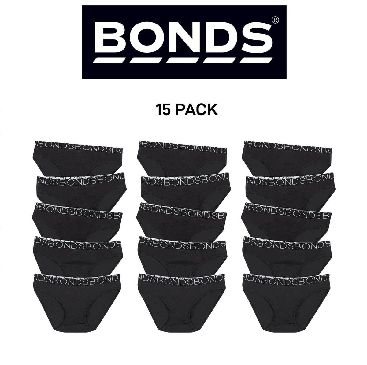 Bonds Girls Bikini Comfy Flexible Coverage Lightweight Breathable 15 Pack UWCE5A