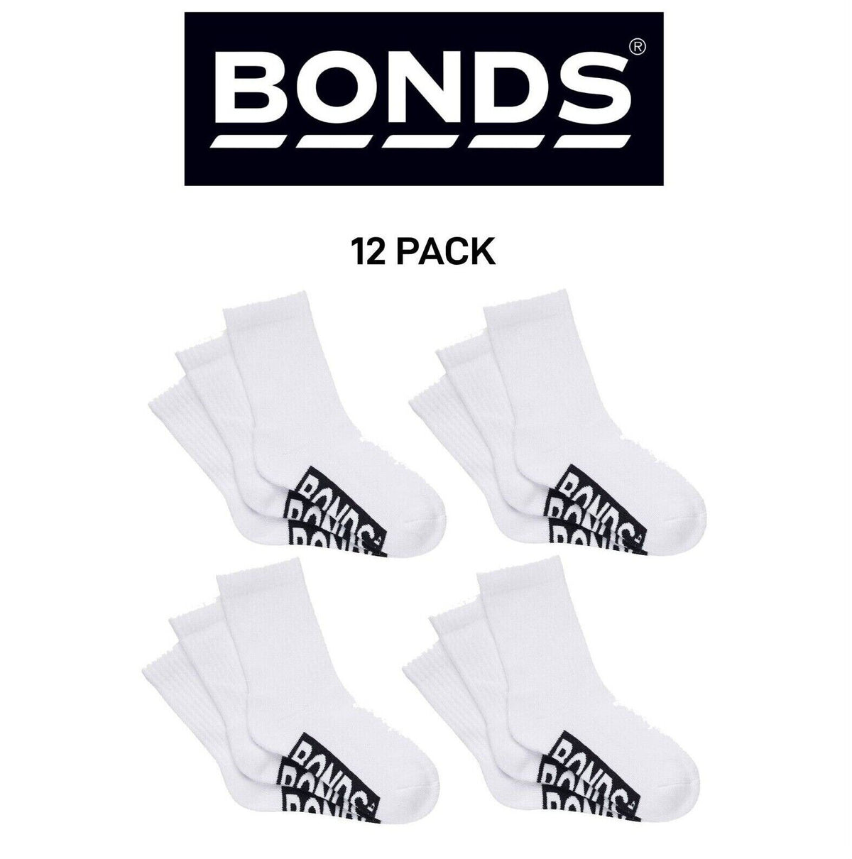 Bonds Kids Cushioned Crew Cushioned Smooth Toe Seams Socks 12 Pack RXUY3N