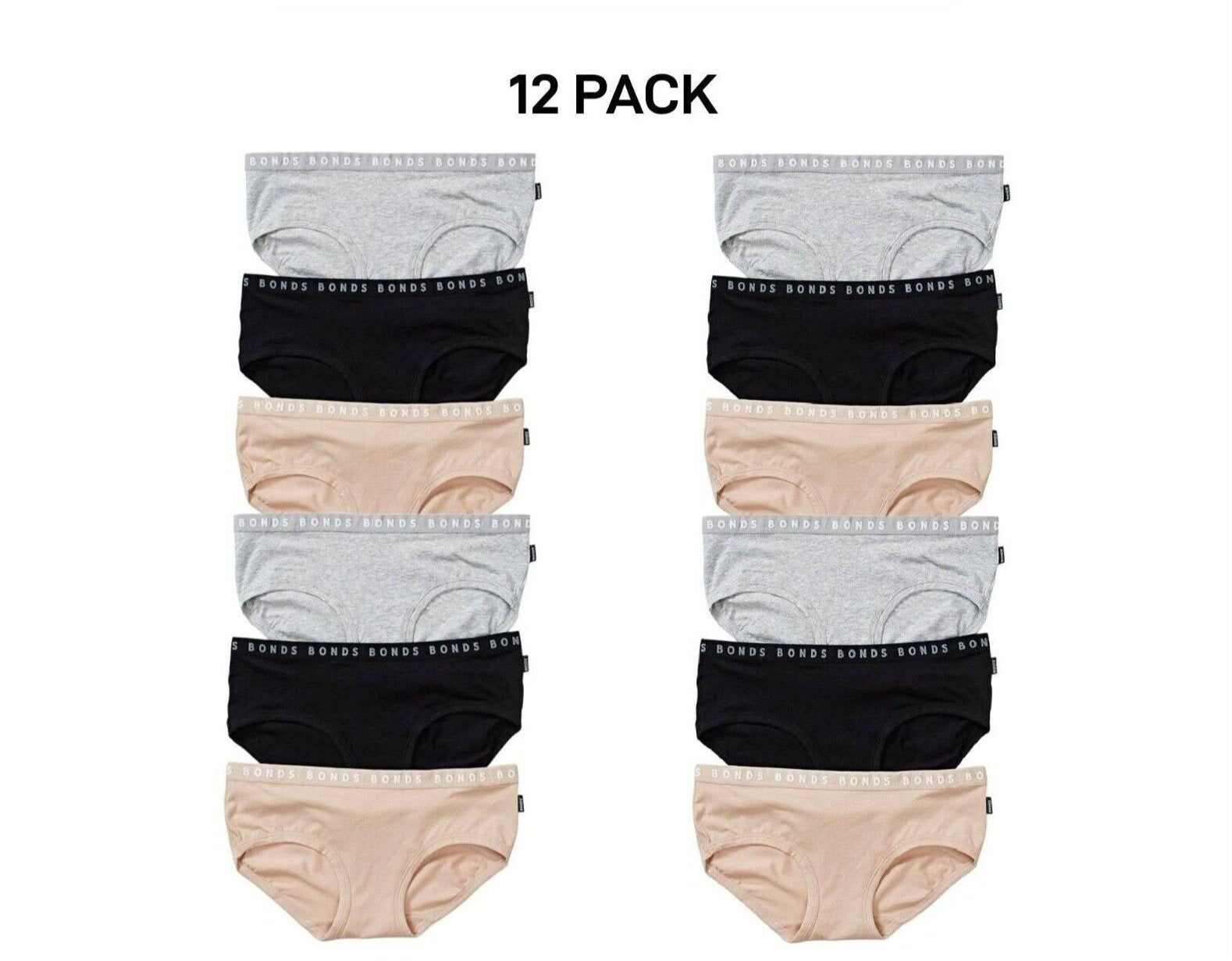 Bonds Womens Hipster Boyleg Soft Cotton Flattering Low Leg Line 12 Pack WUFMA