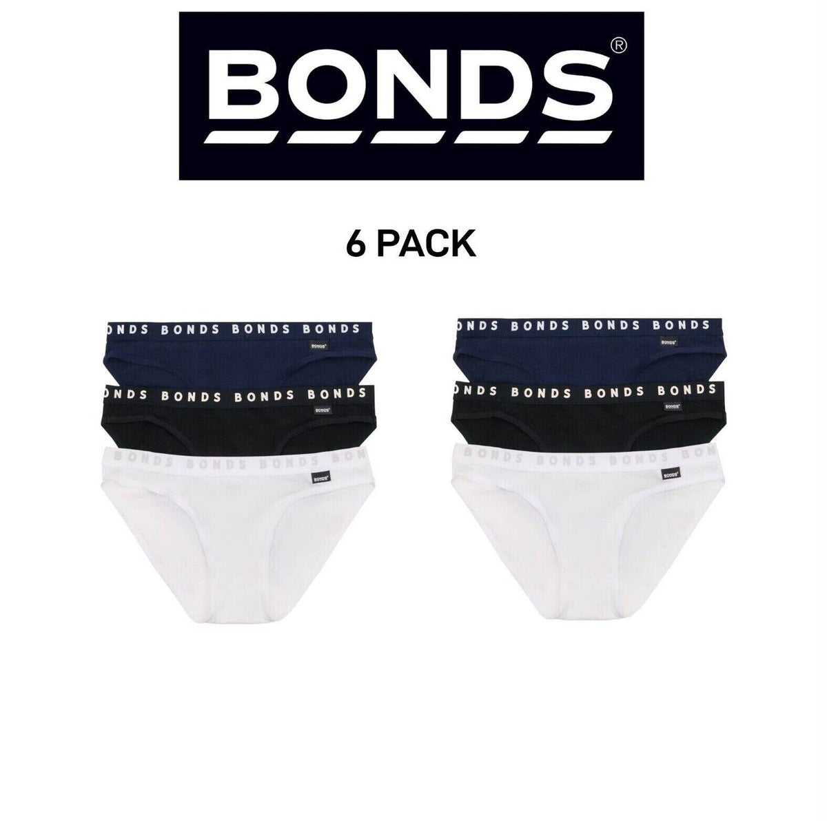 Bonds Girls Hipster Bikini Plain Comfortable Cotton Fabric 6 Pack UWPR3A