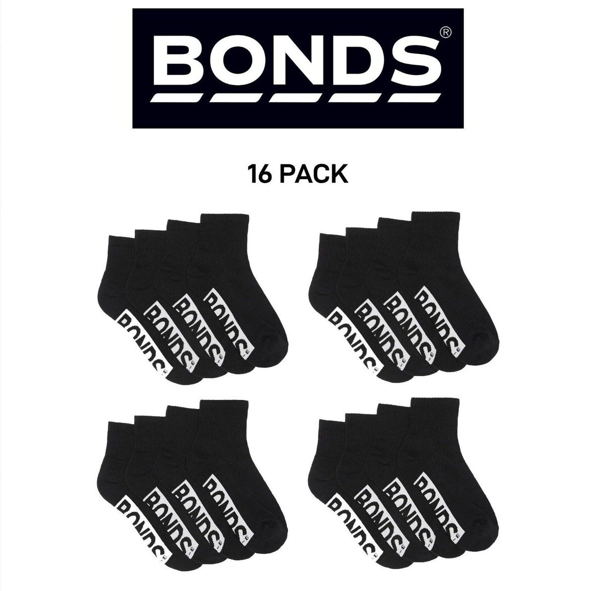 Bonds Kids Logo Cushioned Quarter Crew Sock Thickness & Comfiness 16 Pack RXTW4W
