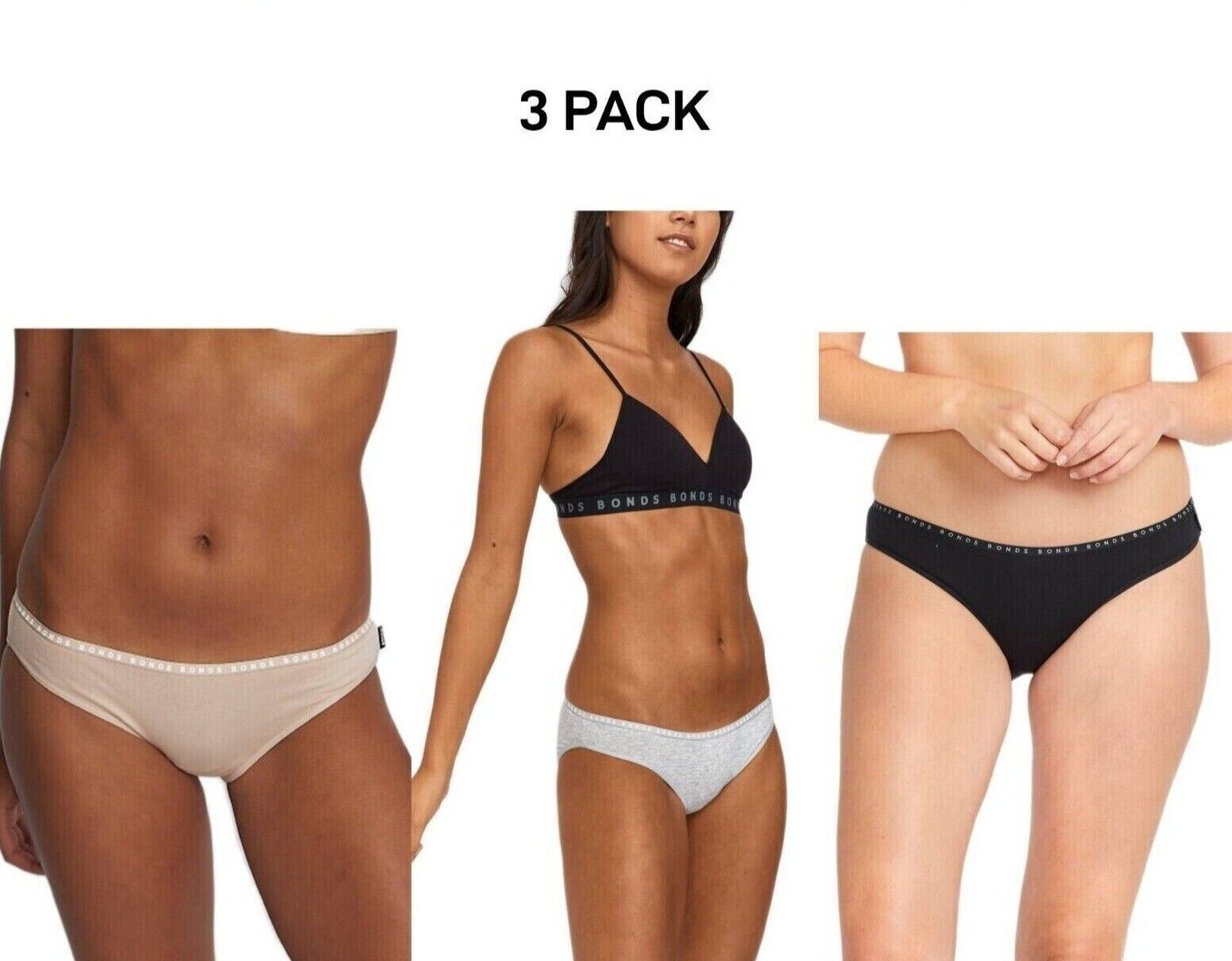 Bonds Womens Hipster Bikini Soft Cotton Low Rise Stretchy Waist 3 Pack WUFNA