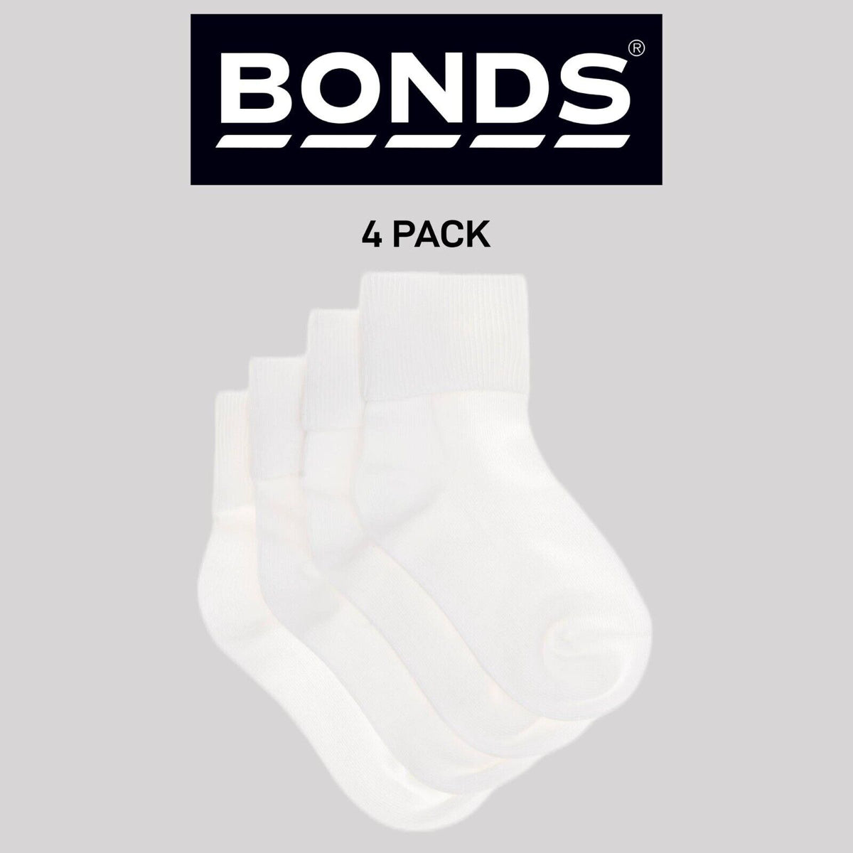 Bonds Kids School Turnover Top Socks Fine toe Seams 4 Pack R5134O