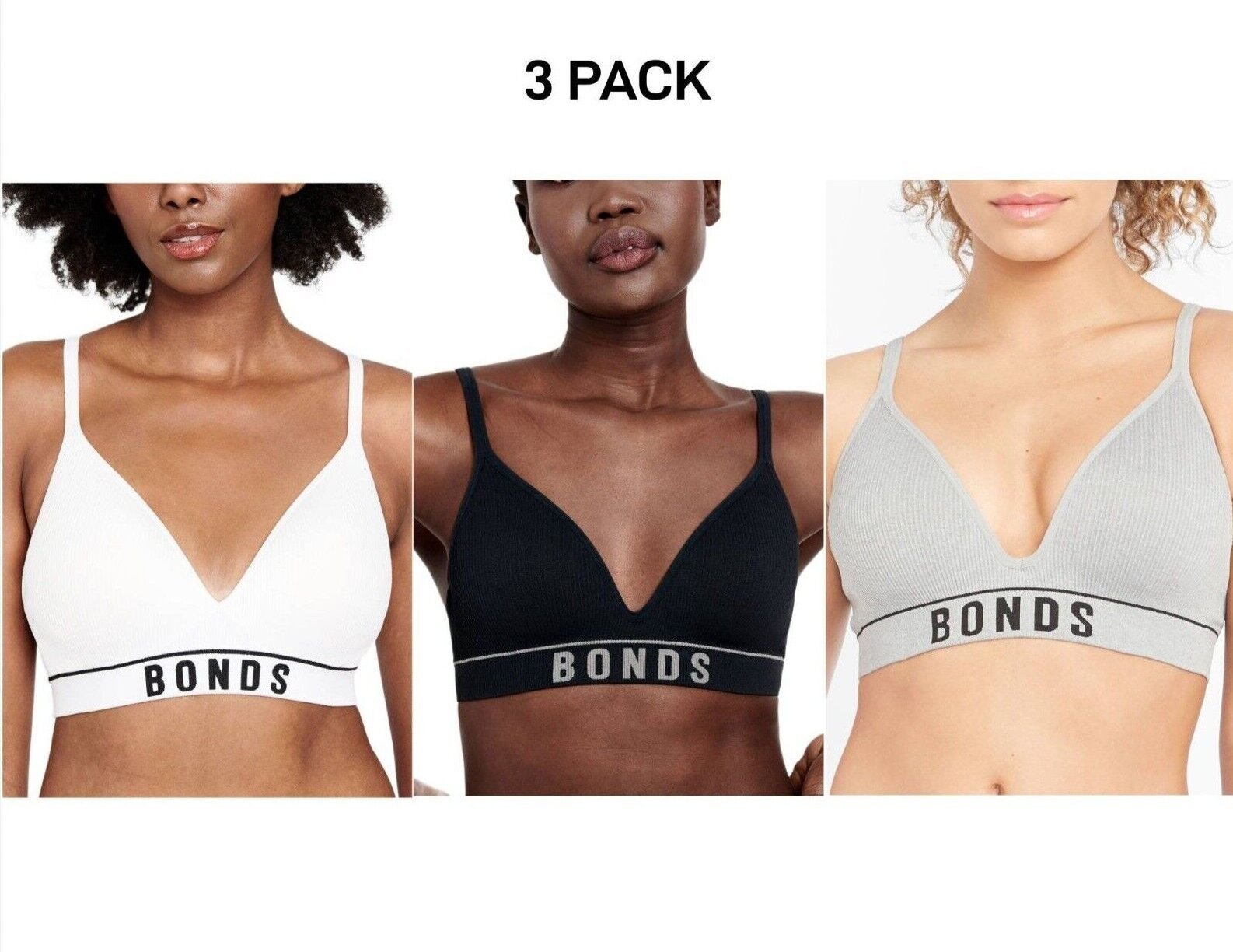Bonds Womens Retro Rib Wirefree Tee Bra Comfortable & Stretchable 3 Pack YXF7Y