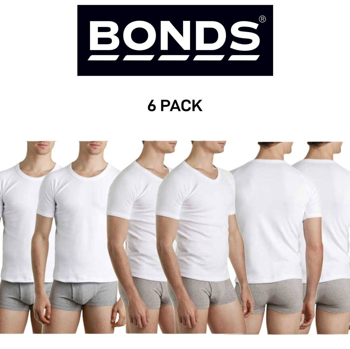 Bonds Mens Genuine Raglan Crew Neck Perfect Tee Close Body Fit 6 Pack M9372W