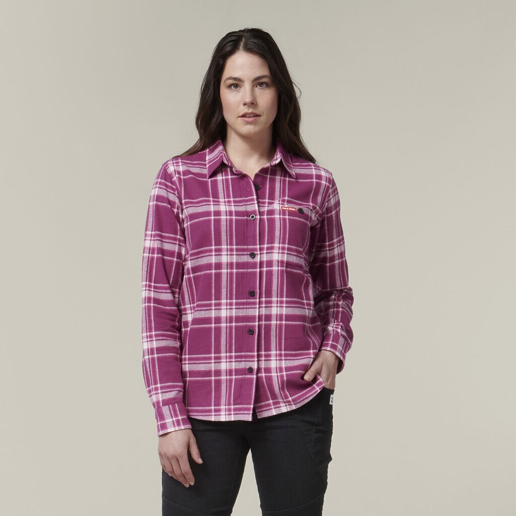SALE HARD YAKKA Women's Fit Check Flannie Shirt Relaxed Fit Smart Stylish Y08744