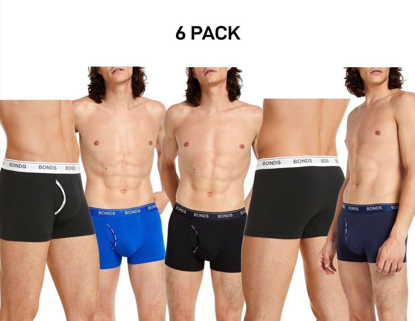 Bonds Mens Guyfront Trunk Seamfree Sides and Fly Front Opening 6 Pack MY963A