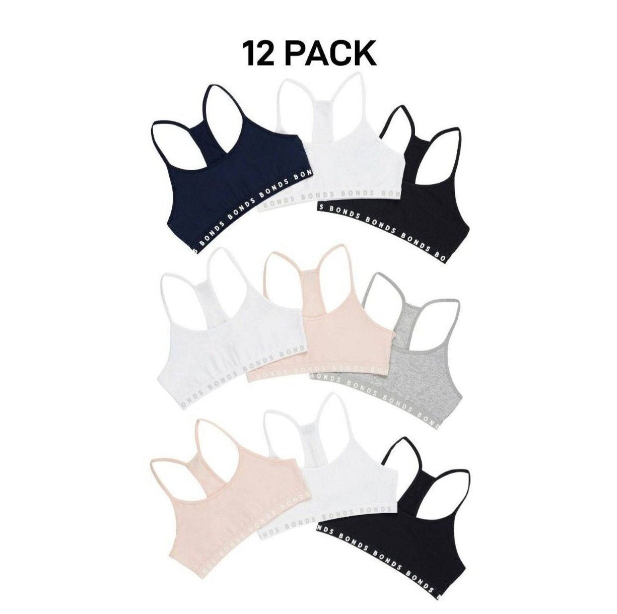 Bonds Girl Hipster Racer Crop Non-Slip Strap Racerback Shape Bra 12 Pack UWPT3A