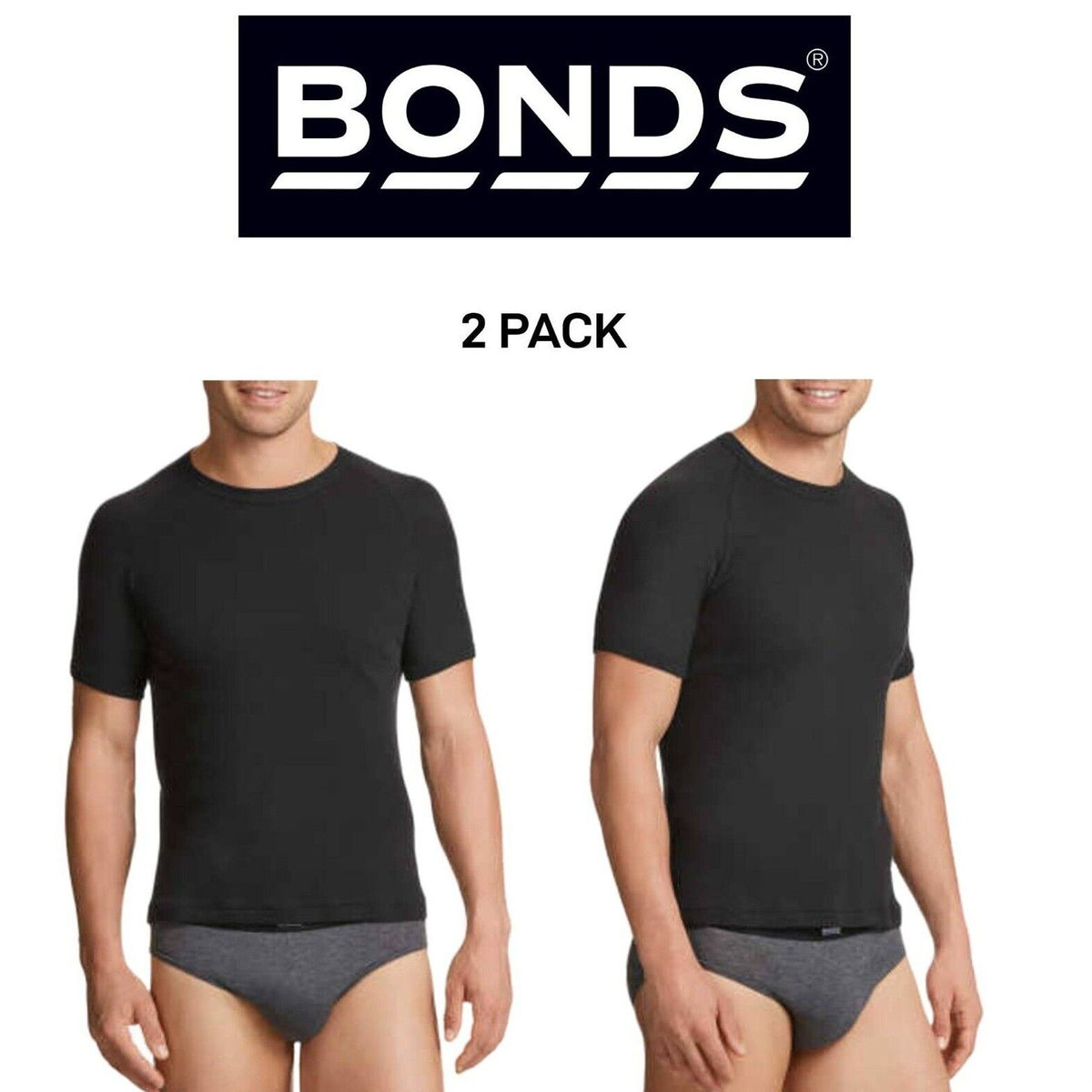 Bonds Mens Genuine Raglan Crew Neck Perfect Tee Close Body Fit 2 Pack M9372W