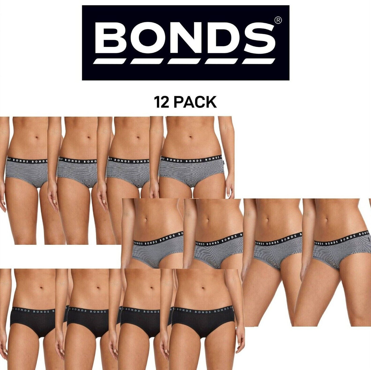 Bonds Womens Hipster Boyleg Breathable Cotton Stretchable Brief 12 Pack WUR4A